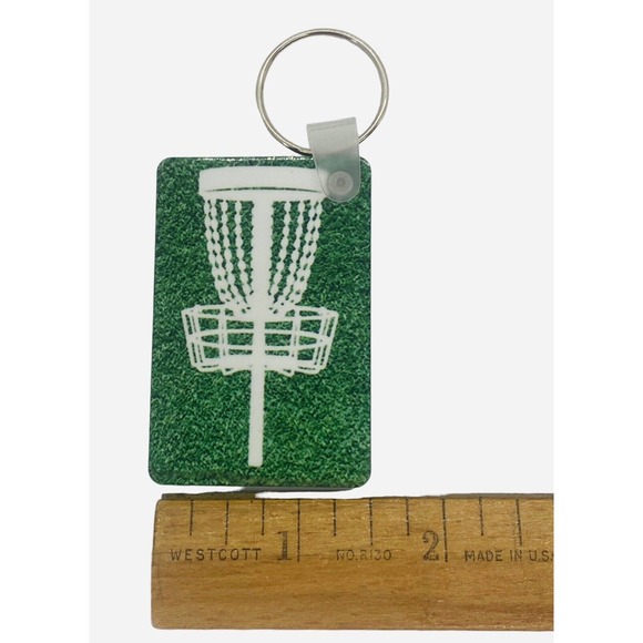 Disc Golf Keychain DISCGOLF BASKET Turf GREEN Custom Made Key Ring Hardboard - Picture 4 of 7